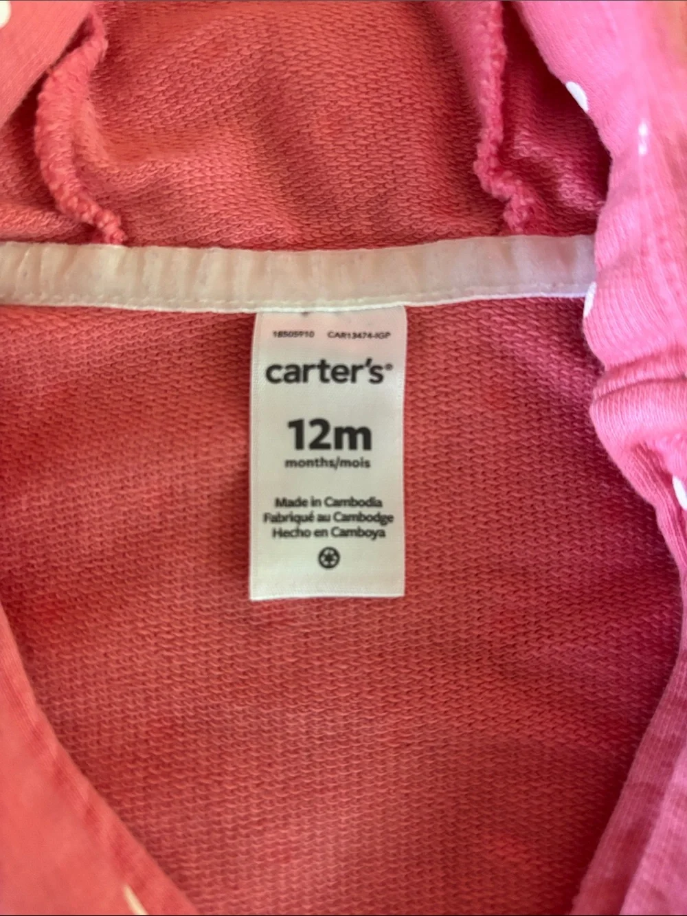 Carter's Coral Pink Hoodie with Unicorn Detail
